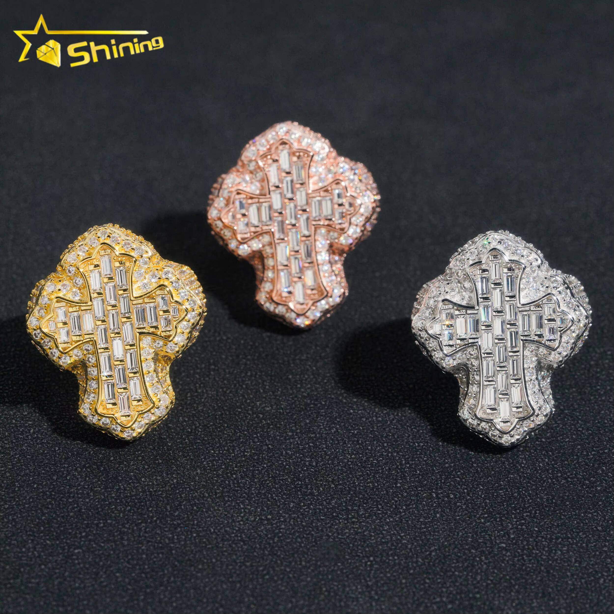 Hip Hop Fashion Iced Out Vvs Moissanite Cross Engagement 925 Sterling Silver Men Diamond Ring