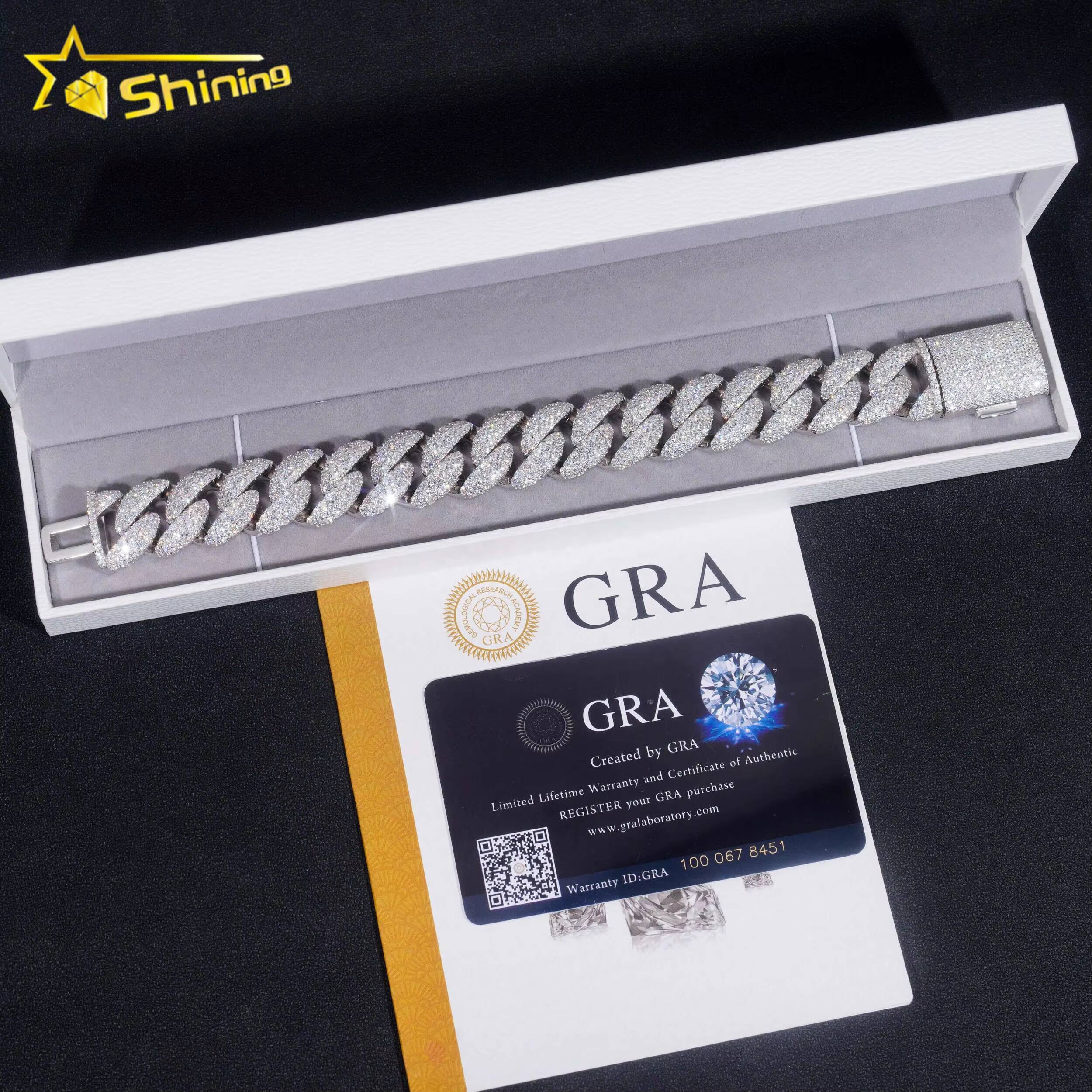 Shining Jewelry 2024 New Arrivals Moissanite Hip Hop Jewelry Fashion Moissanite Cuban Bracelet Cuban Link Chain