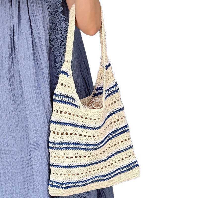 Fresh Casual Single Shoulder Bag Spring Summer New Handwoven Bucket Bag Hollow Large Capacity Underarm Bag Woven Bag