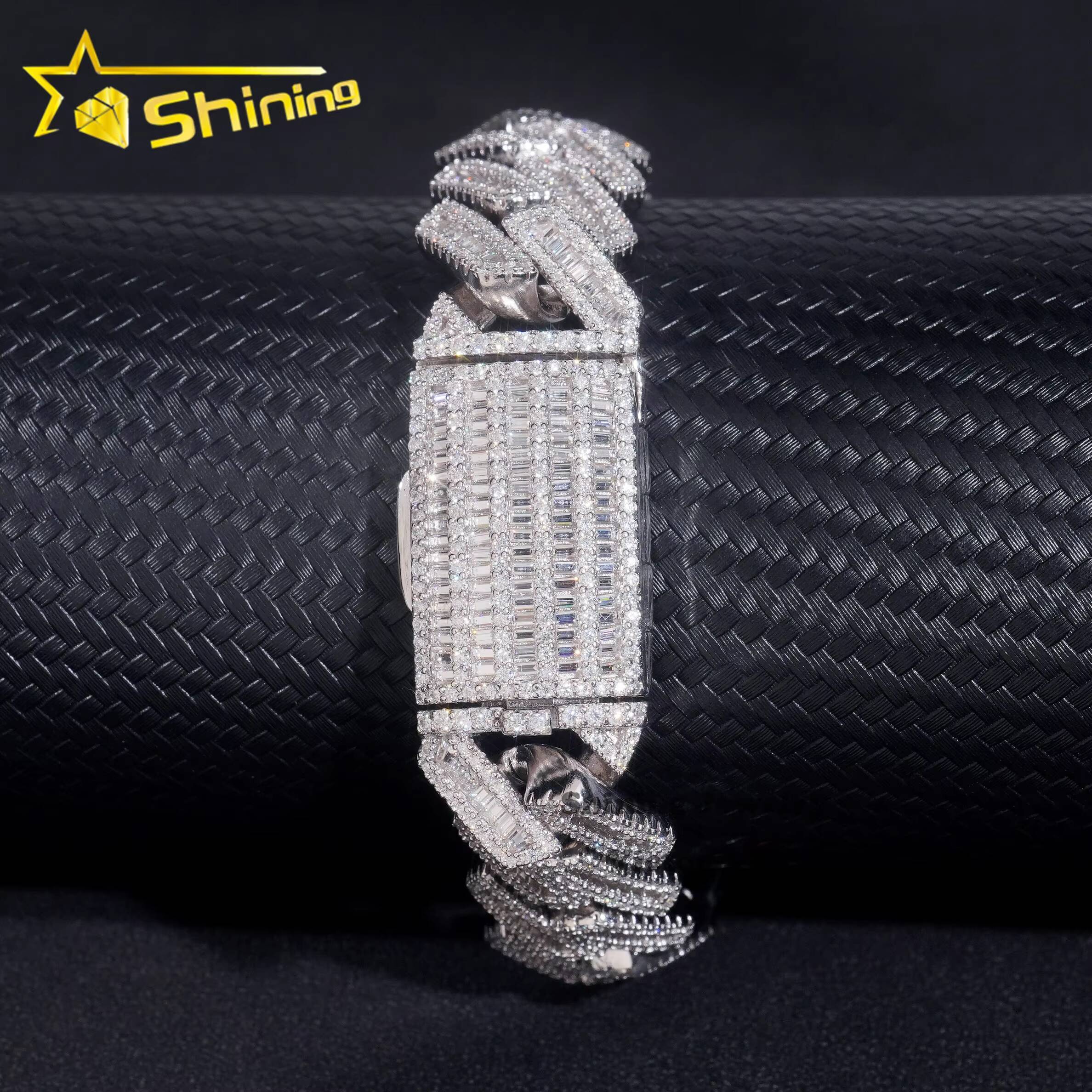 Hip Hop Jewelry Popular Special Design Buss Down 18MM Baguette Moissanite Diamond Cuban Link Bracelet for Men