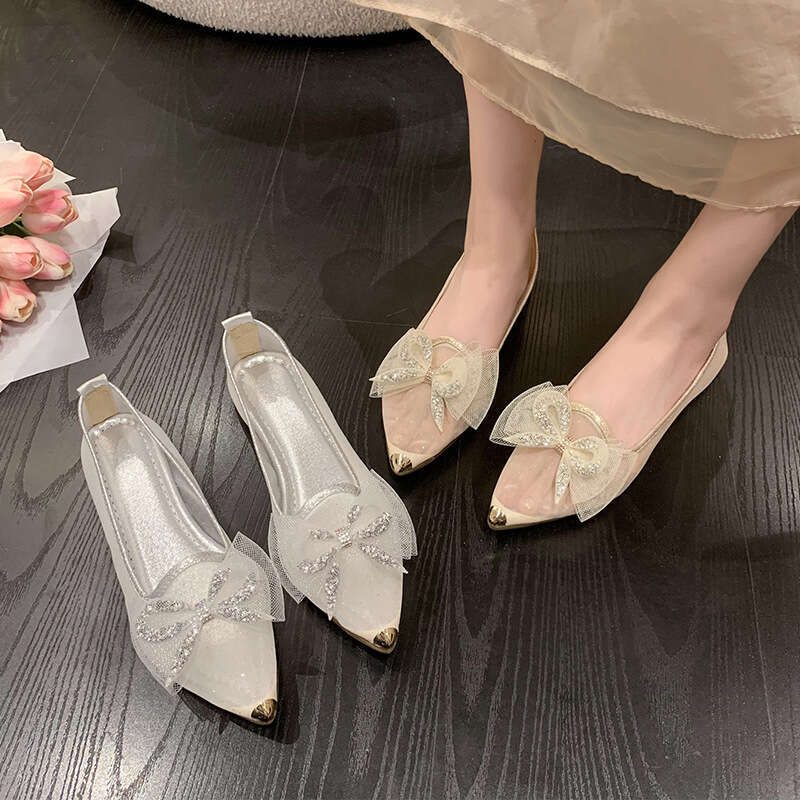 Shallow Mouth Single Shoes 2023 Spring Summer New Korean Fashion Bowknot Slip-On Loafers for Women