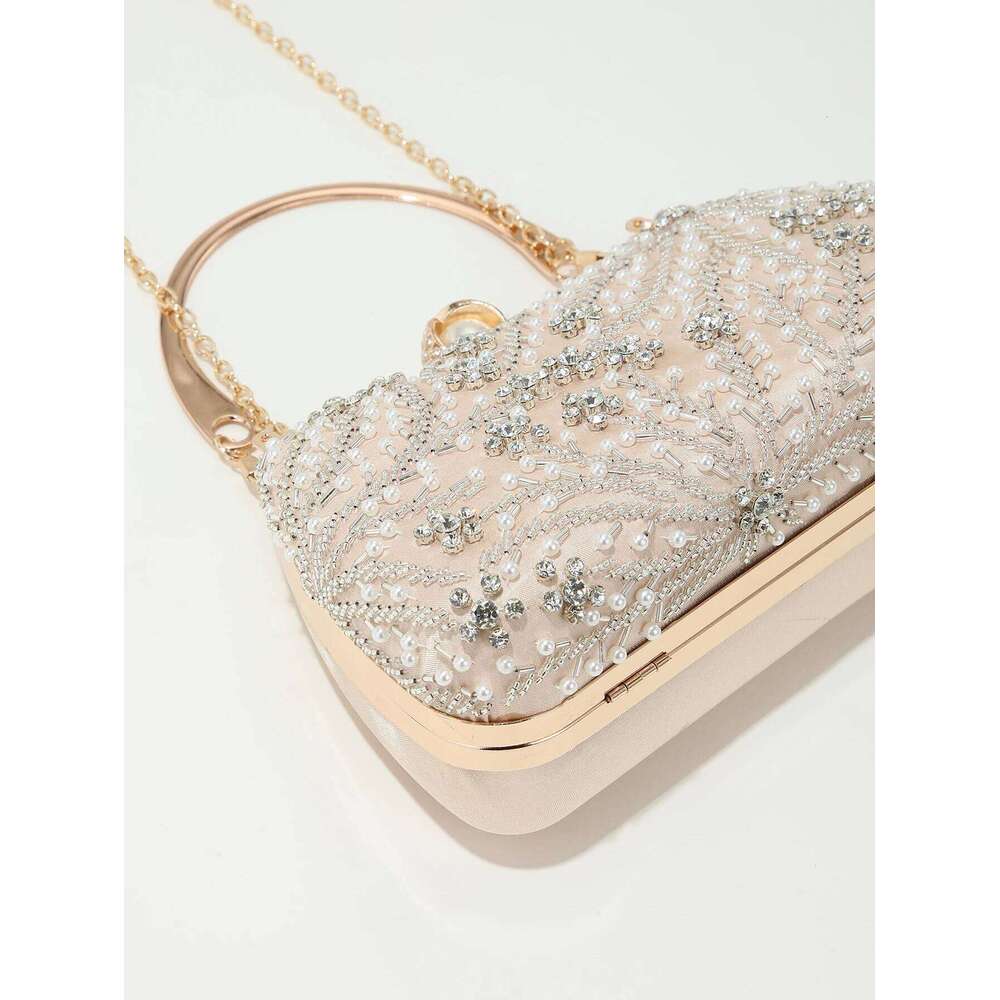 Gorgeous and shiny heavy handmake dia-studded rhinestones beaded flower pattern hand party wedding evening bag