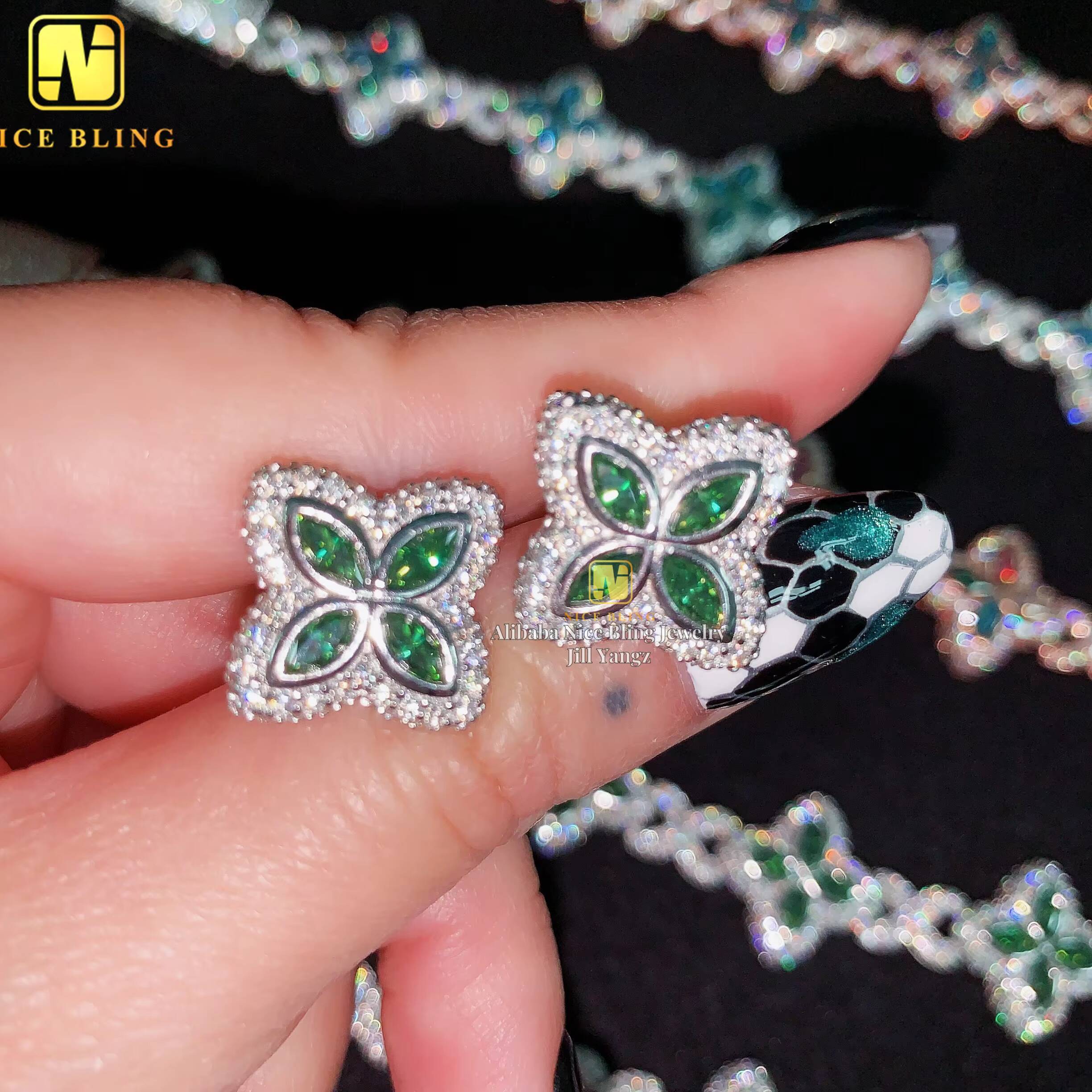 Nice Gift Set Idea Pass Diamond Tester Flower Shape Marquise Cut Diamond 925 Sterling Silver Color Moissanite Stud Earrings