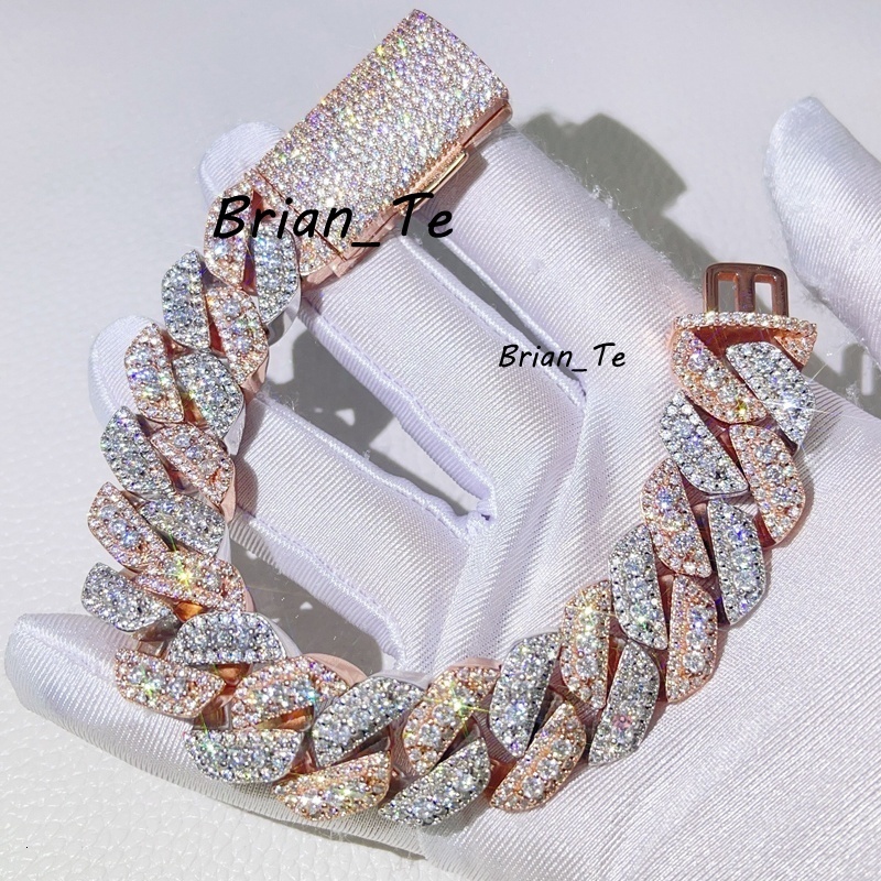 Guangzhou Shining Jewelry 18MM Iced Out Rose Gold Mix White Gold Color Sterling Silver 925 Men VVS Moissanite Cuban Bracelet