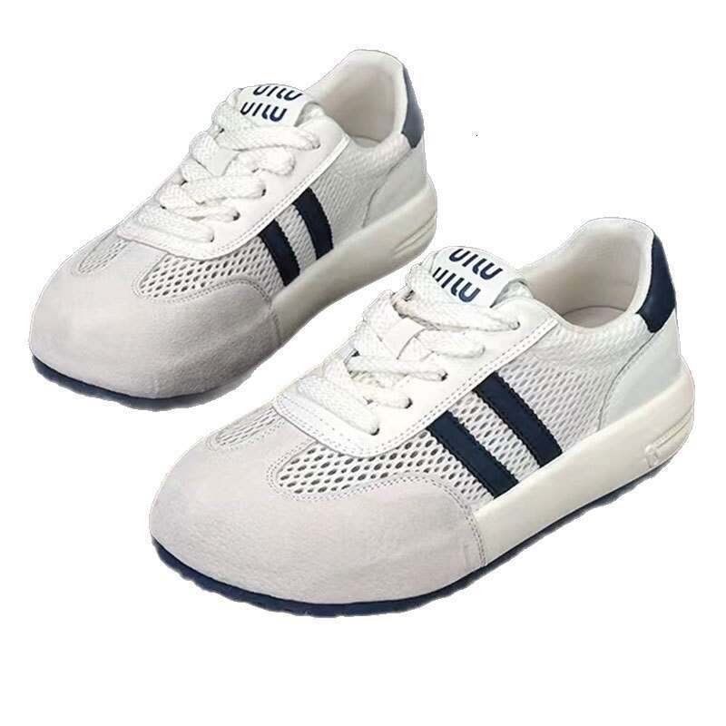 2025 Summer New Mesh Thin German Training Super Popular Breathable Agan Shoes Versatile Thick-Soled White Sneakers for Women