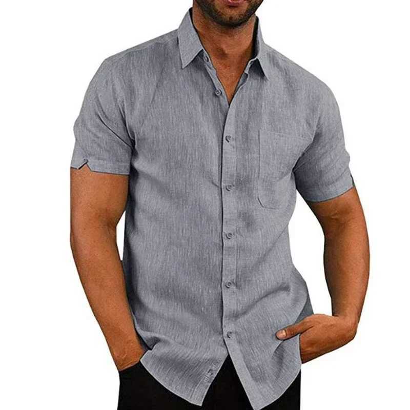 Summer Cotton Linen Shirts for Men Casual Short Sleeved Shirts Blouses Solid Turn-Down Collar Formal Beach Shirts Male Clothing Y250819