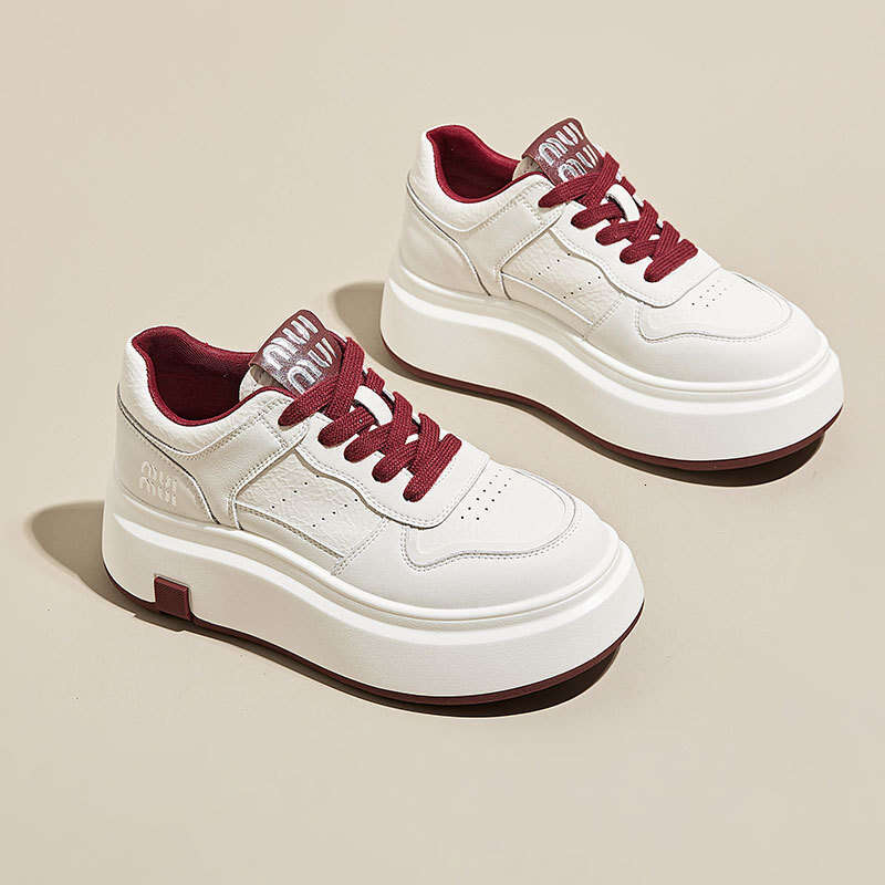 Thick-Soled White for Women 2024 New Autumn Winter Versatile Ins Style Casual Shoes Height-Increasing Lace-Up Lightweight Campus Sneakers