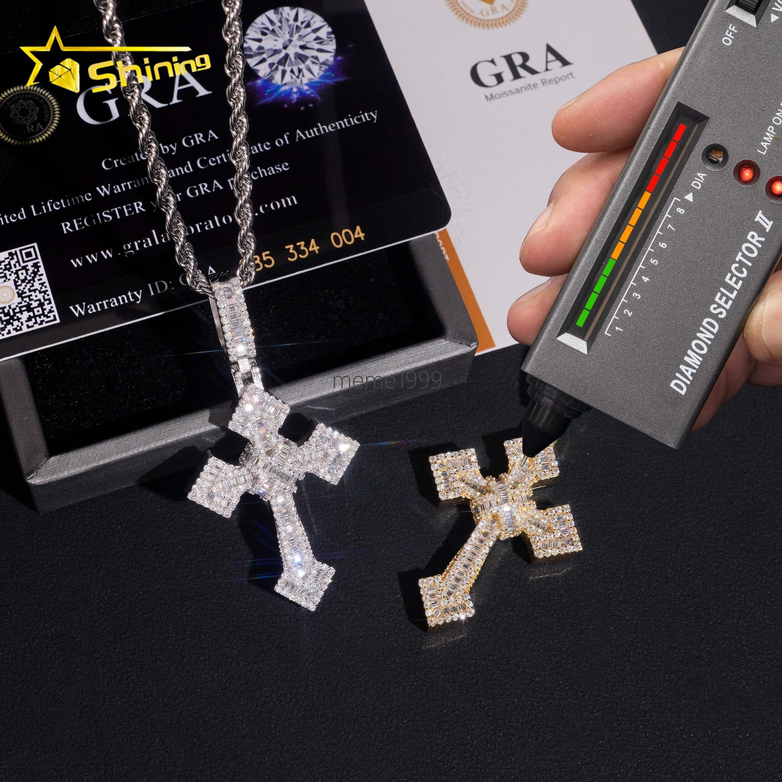 Ready to Ship GRA Certificate Bling 925 Silver Iced Out Mens Hip Hop Cross Moissanite Pendant
