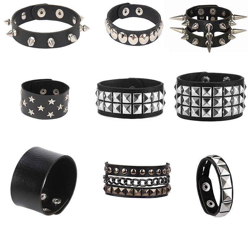 Punk Street Style Nightclub Sexy Rivet Set PU Leather Ins Couple Bracelet Jewelry