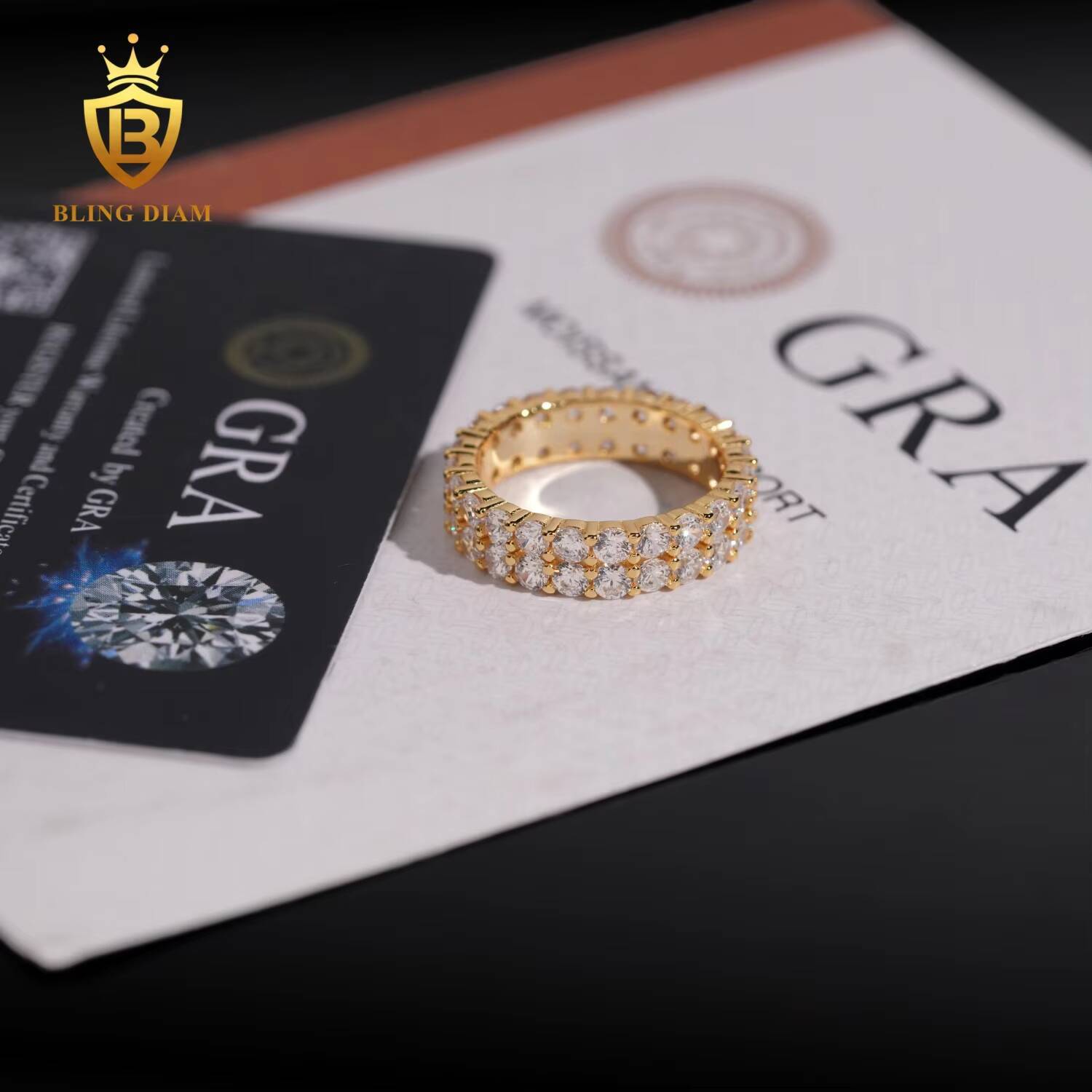 New Fashion S925 Sterling Silver Two Rows Gold Luxury Diamond Ring Set with VVS Moissanite Men Ring