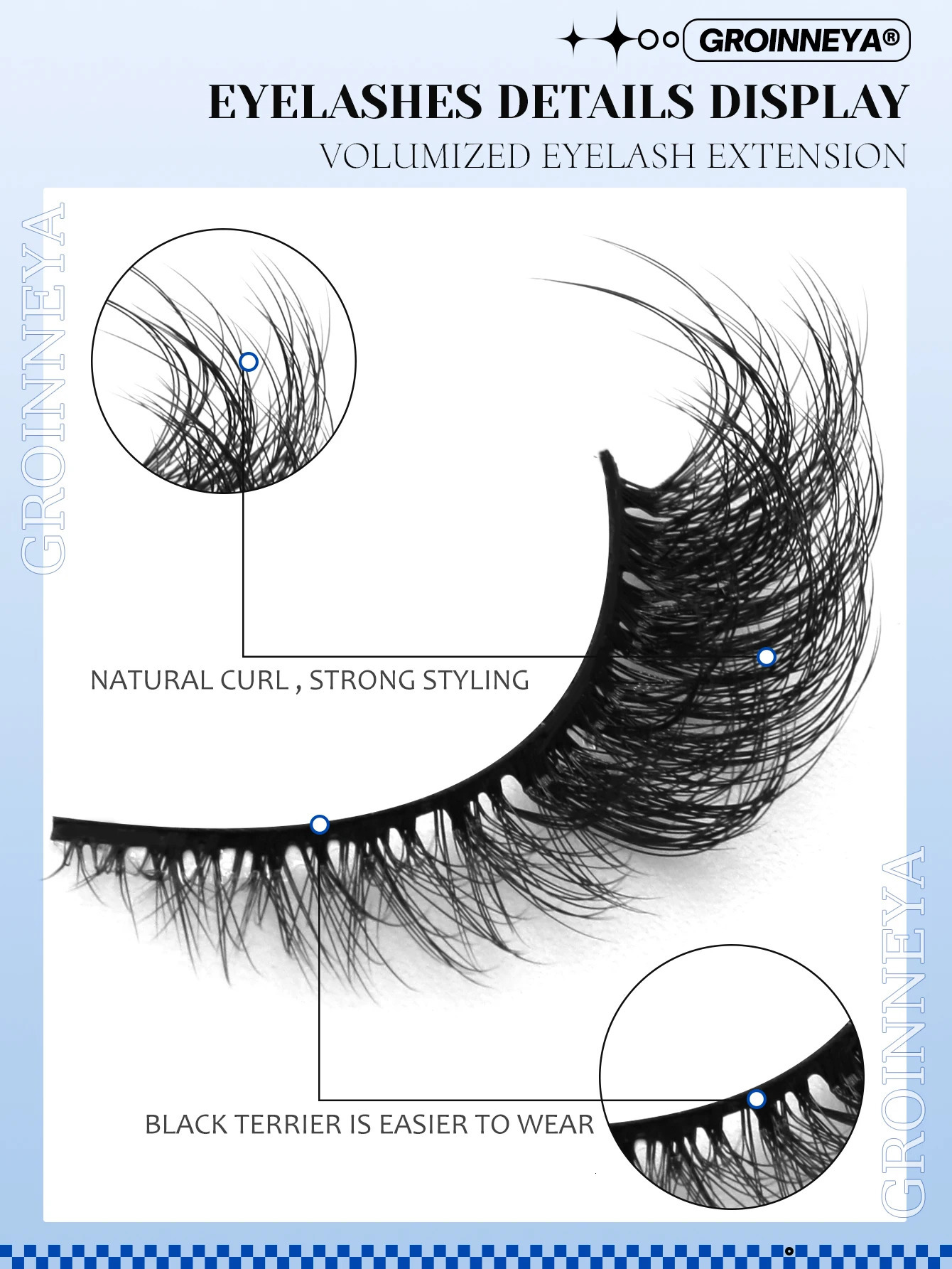 GROINNEYA Cat Eye Lashes Faux Mink Eyelashes Winged End Elongated Natural long 250811