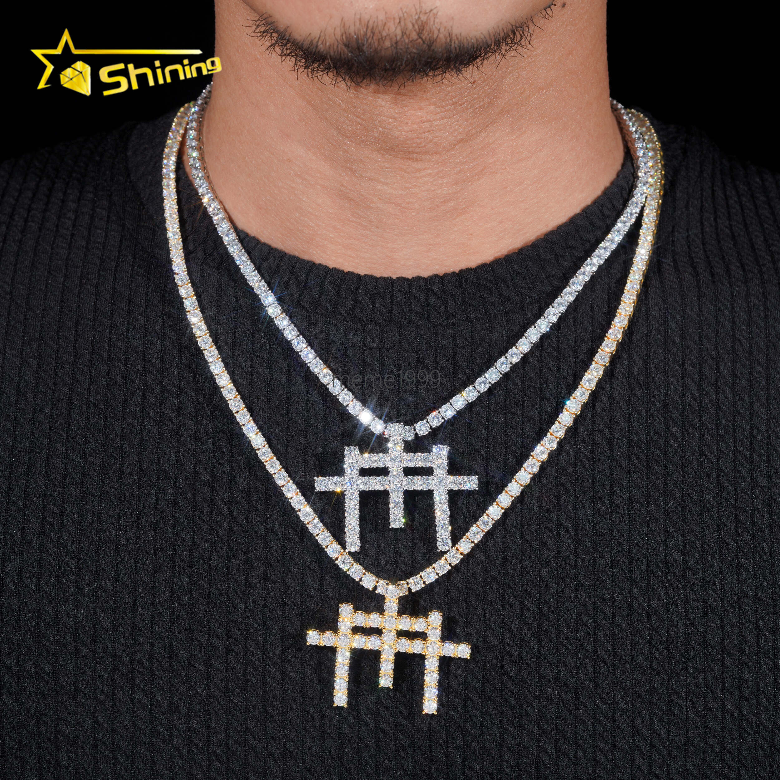 GRA Certificated Three Cross Style Moissanite Pendant Fine Jewelry Charms 925 Silver Gold Plated Men Women Hip Hop Pendant