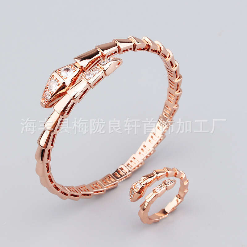 Elegant Snake Bracelet and Ring Set for Women, Popular Jewelry with Zirconia
