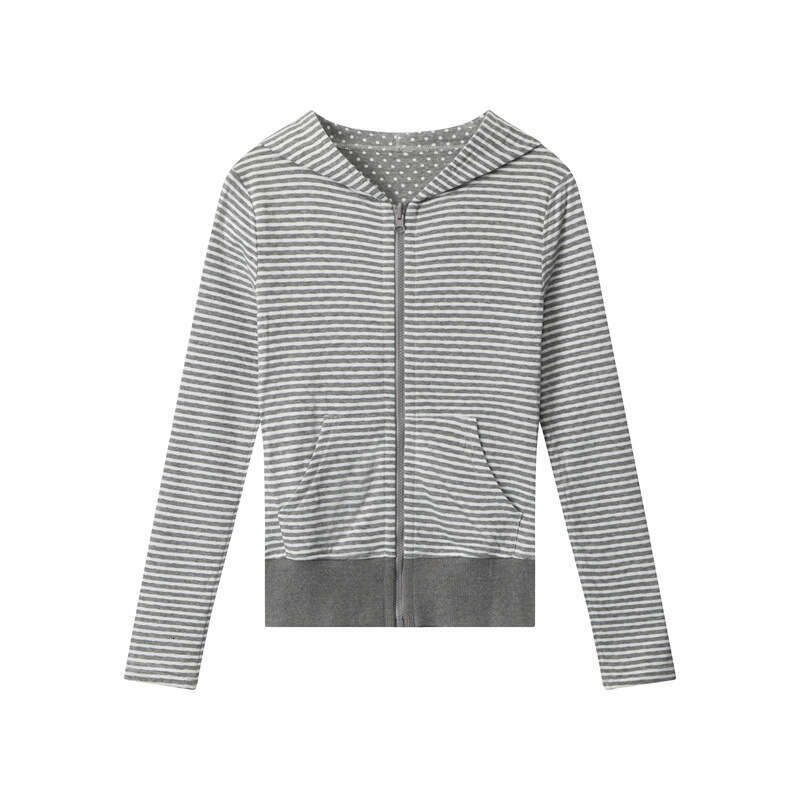 Heyhenry Striped And Spotted Reversible Design Hooded Cardigan Sweatshirt For Women Long Sleeve Short Style Ins B5