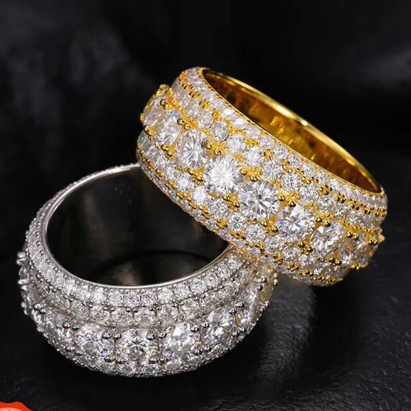 Moissanite Ring Men Custom Hip Hop Fully Ice Out 925 Silver GRA Certificate 5 Row Moissanite Ring