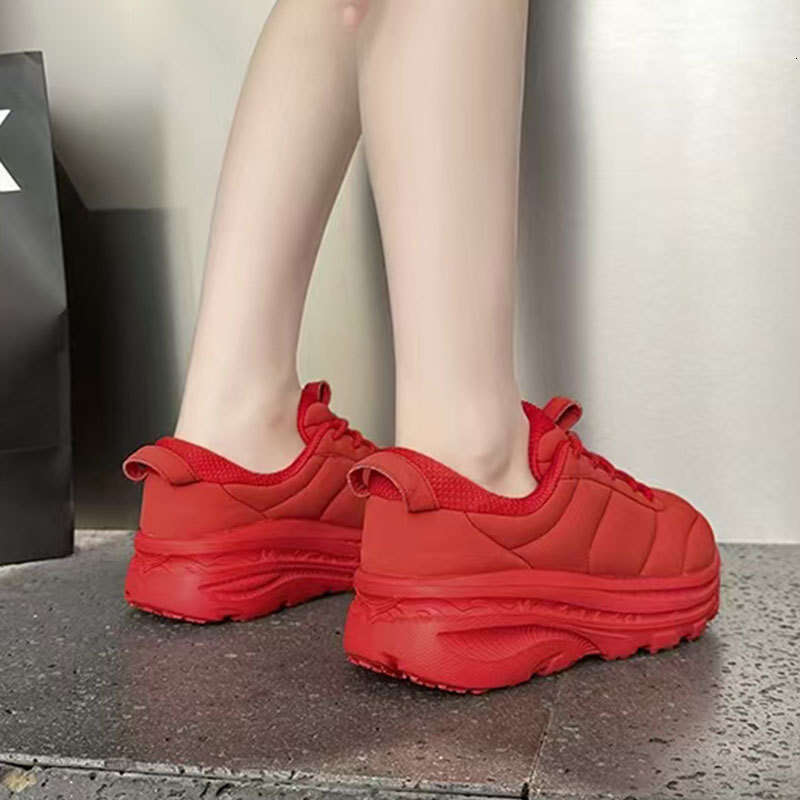 2025 Spring Summer Niche Collaboration Platform Thick Sole Puff Bread for Women Red Comfortable Versatile Dad Shoes Trendy