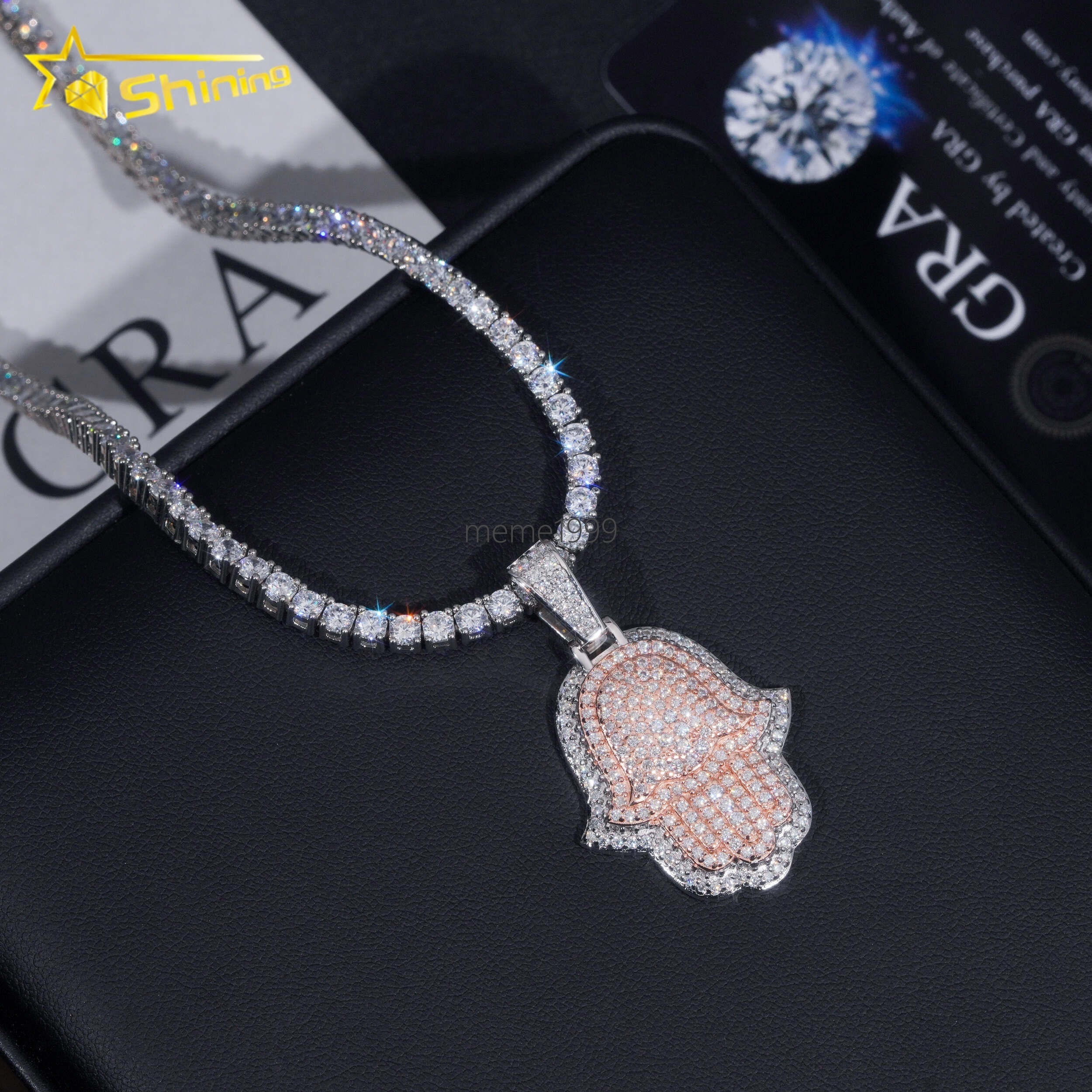 Pass Diamond Tester Hip Hop Jewelry 925 Silver Gold Plated Iced Out 2 Tones Custom Moissanite Pendant Hamsa Pendant