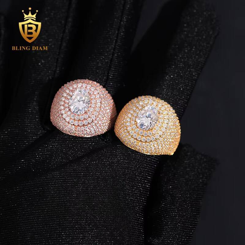 Hot Selling Fashion Jewelry 925 Sterling Silver Hip Hop Luxury Iced Out Jewelry Oval Moissanite Hip Hop Ring Men