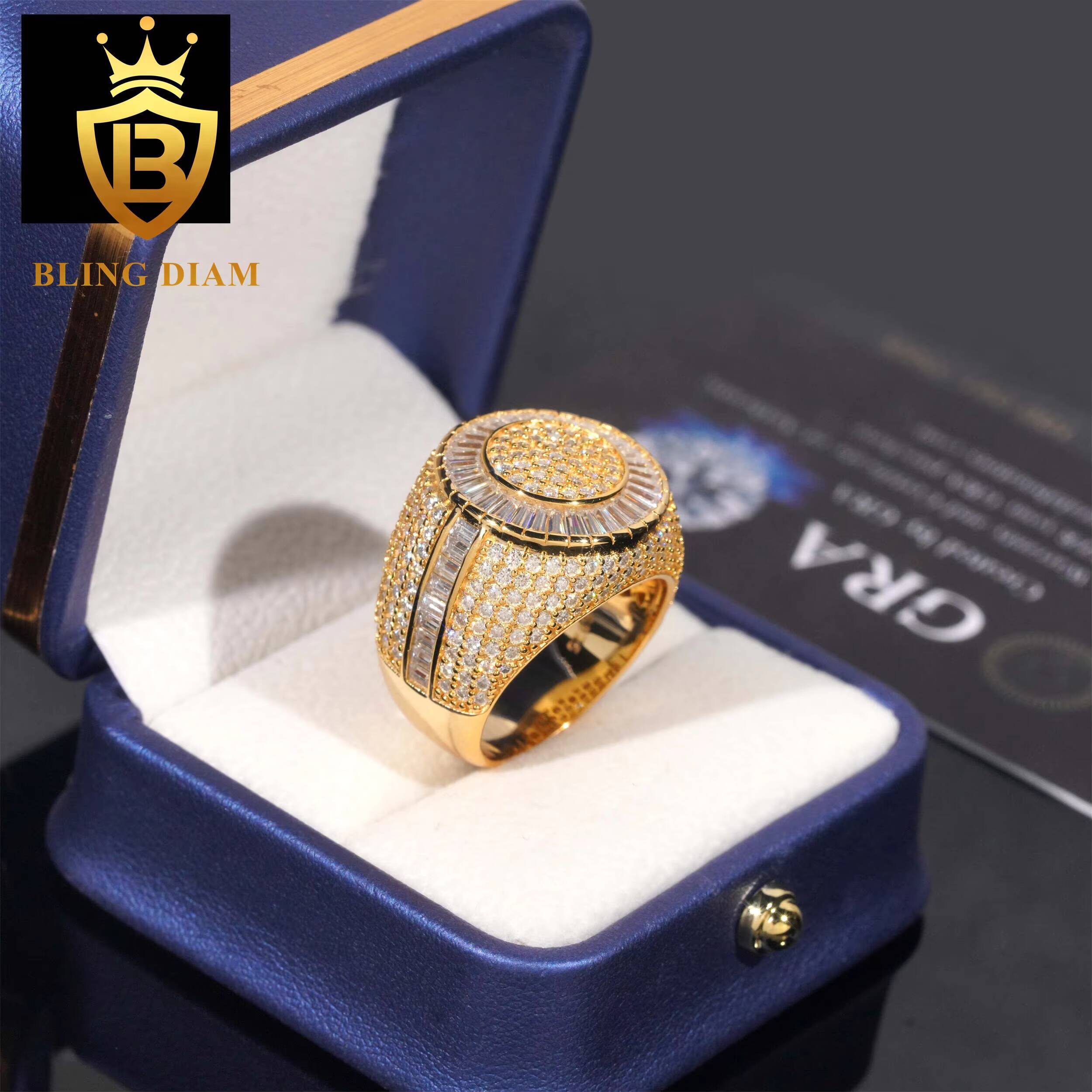 Wholesale Price 925 Sterling Silver Iced Out Luxury Custom Vvs Moissanite Hip Hop Ring
