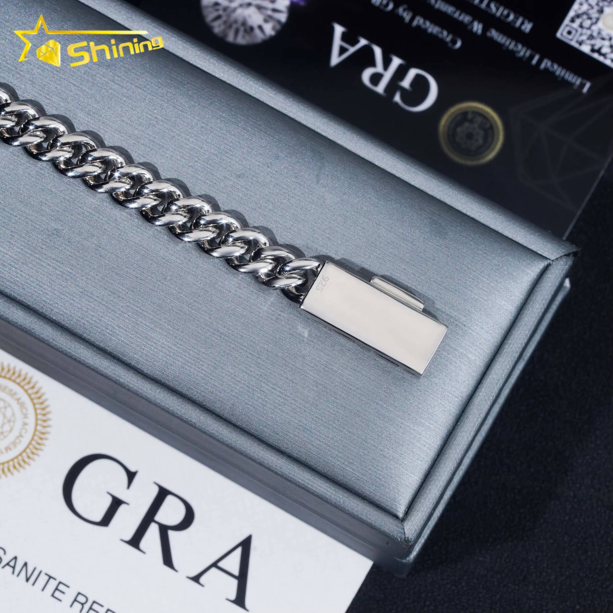 Pass Diamond Tester Popular Hip Hop 8mm Iced Out VVS Moissanite 925 Silver Cuban Link Bracelet