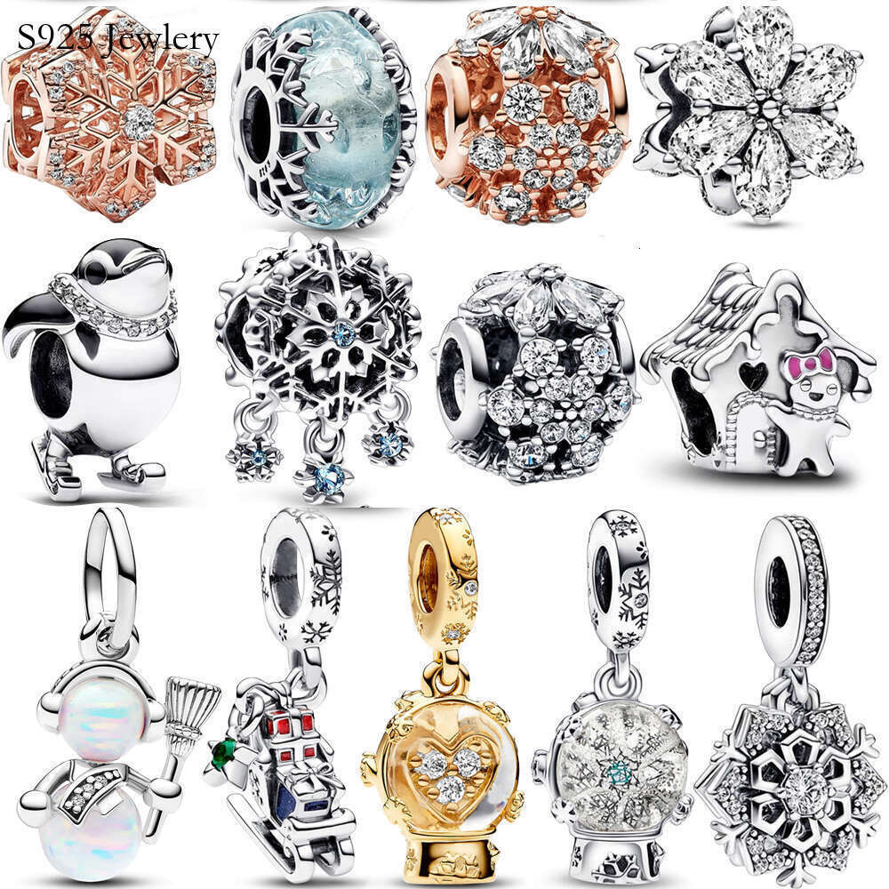 Fashion jewelry new Christmas Stars and Moon Charm 925 silver jewelry Snowflake Beads Suitable For 925 Original Bracelet jewellery DIY for Women Gifts