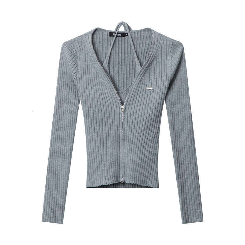 Heyhenry Autumn Style Hot Girl V-Neck Solid Color Fake Two-Piece Slim Halter Neck Long Sleeve Knitted Sweater For Women B5