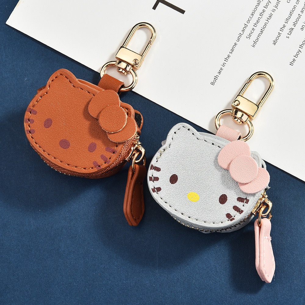 Kawaii KT Cat Mini Keychain Wallet Cartoon Sweet Bag Charms Coin Purse Portable Earphone Bag Data Cable Jewelry Storage Bag