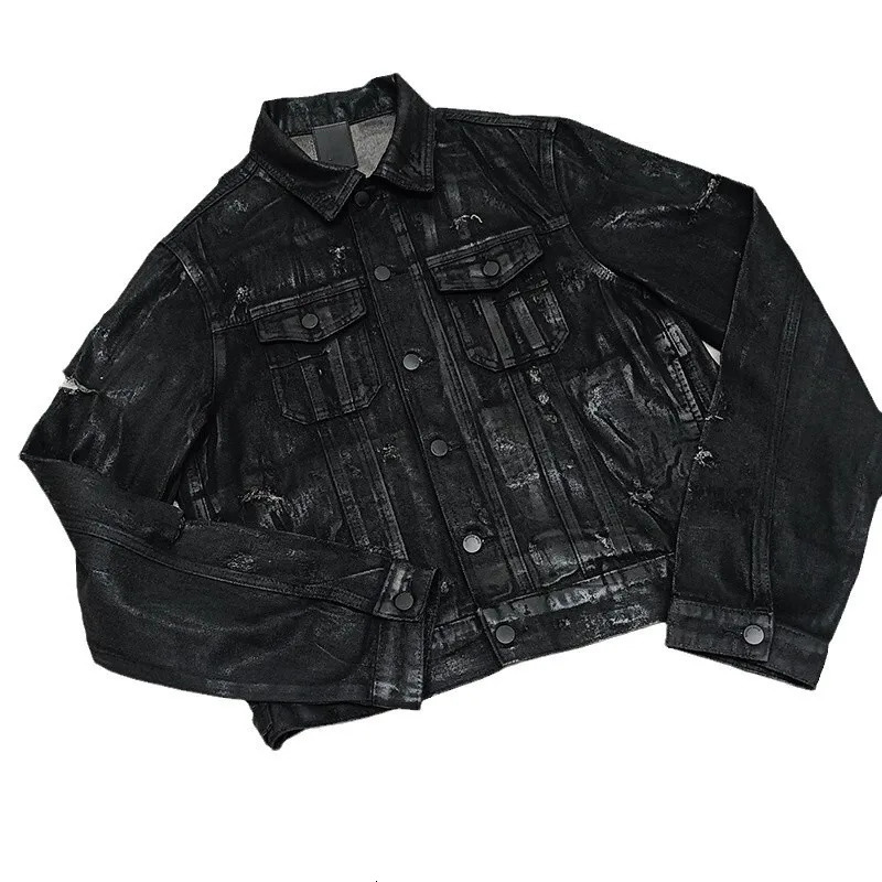 HKSH Spring Autumn Man Punk Fashion Streetwear Dark Brushed Wax Handmade Damaged Tops Denim Jacket Y2K Chic Ins Coats HK4959 250820