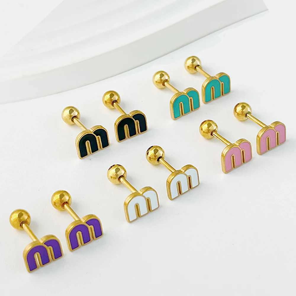 Stainless Steel Letter M ALTERA Screw Stud Earrings for Women Fashion Luxury Small Ball Screws Earrings Piercing Jewelry Gift 1 G250820aw