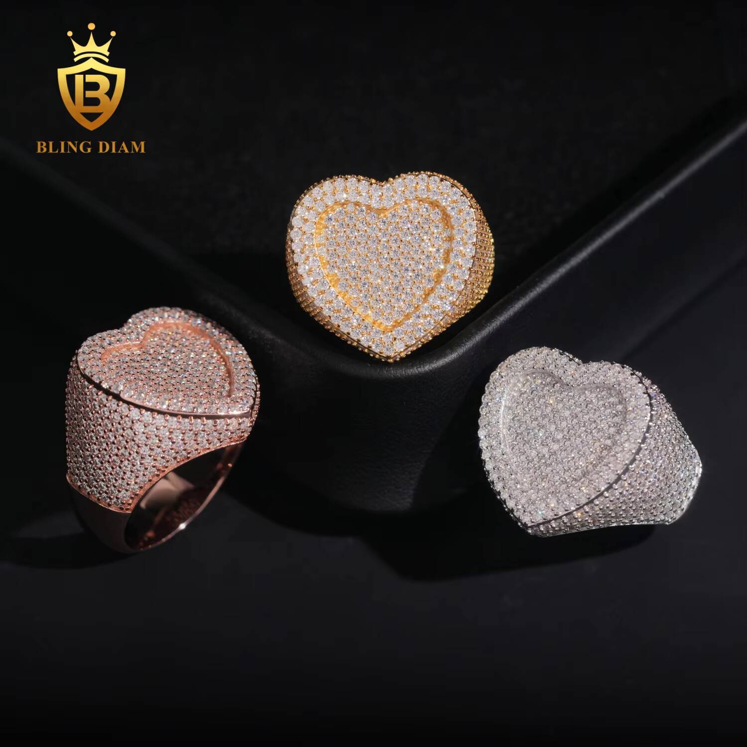 Hip Hop Jewelry VVS Moissanite Stone 925 Sterling Silver Heart Shaped Ring Men Pass Diamond Tester Gra Certified