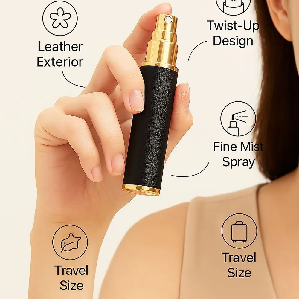 Fashion PU Leather Perfume Bottle 10ml Floral Cosmetic Container Leak-proof Empty Perfume Atomizer Bottle for Travel 250731