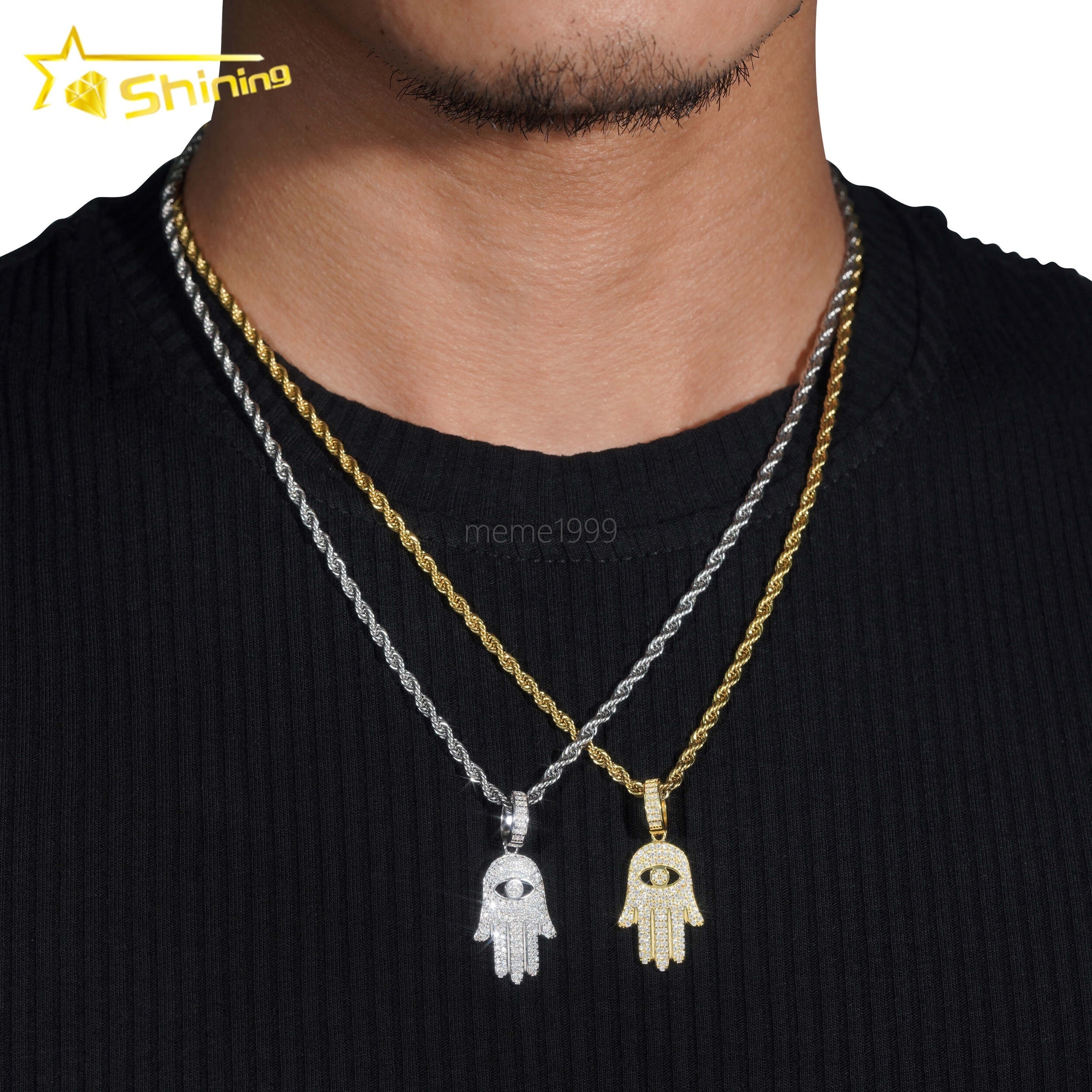 High Quality Hip Hop Hamsa Hand 925 Sterling Silver Certified VVS Moissanite Diamond Pendant