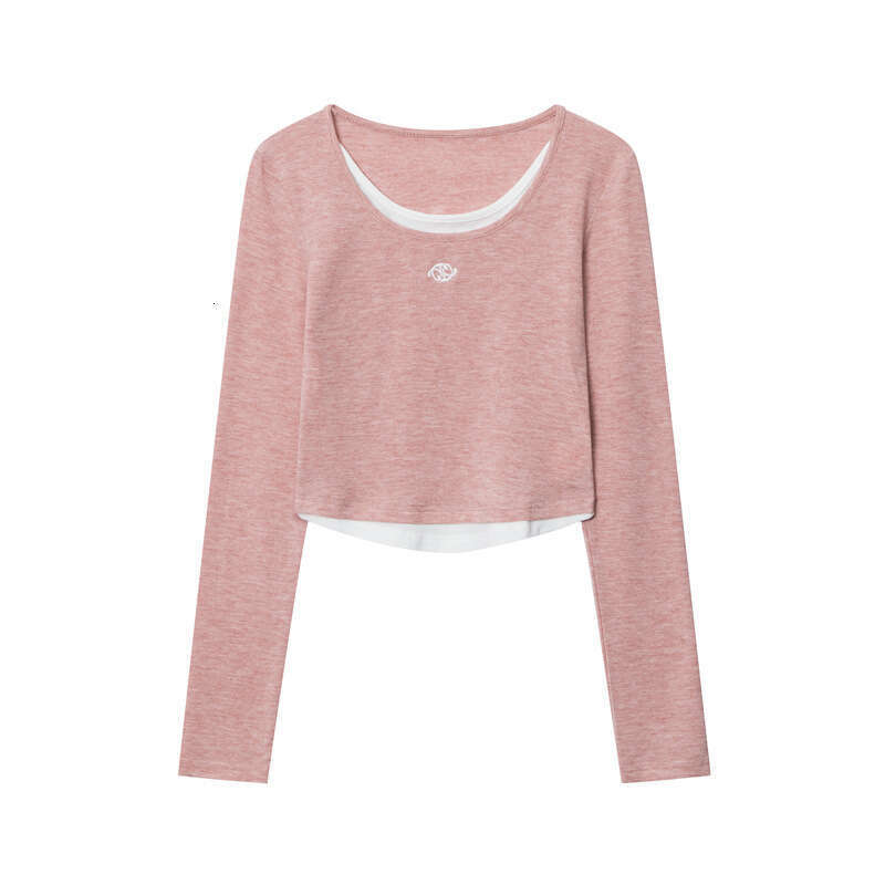 Heyhenry Cotton Embroidery Long Sleeve T-Shirt For Women Fake Two-Piece Student Crop Short Style Hot Girl Pure Desire Top B5