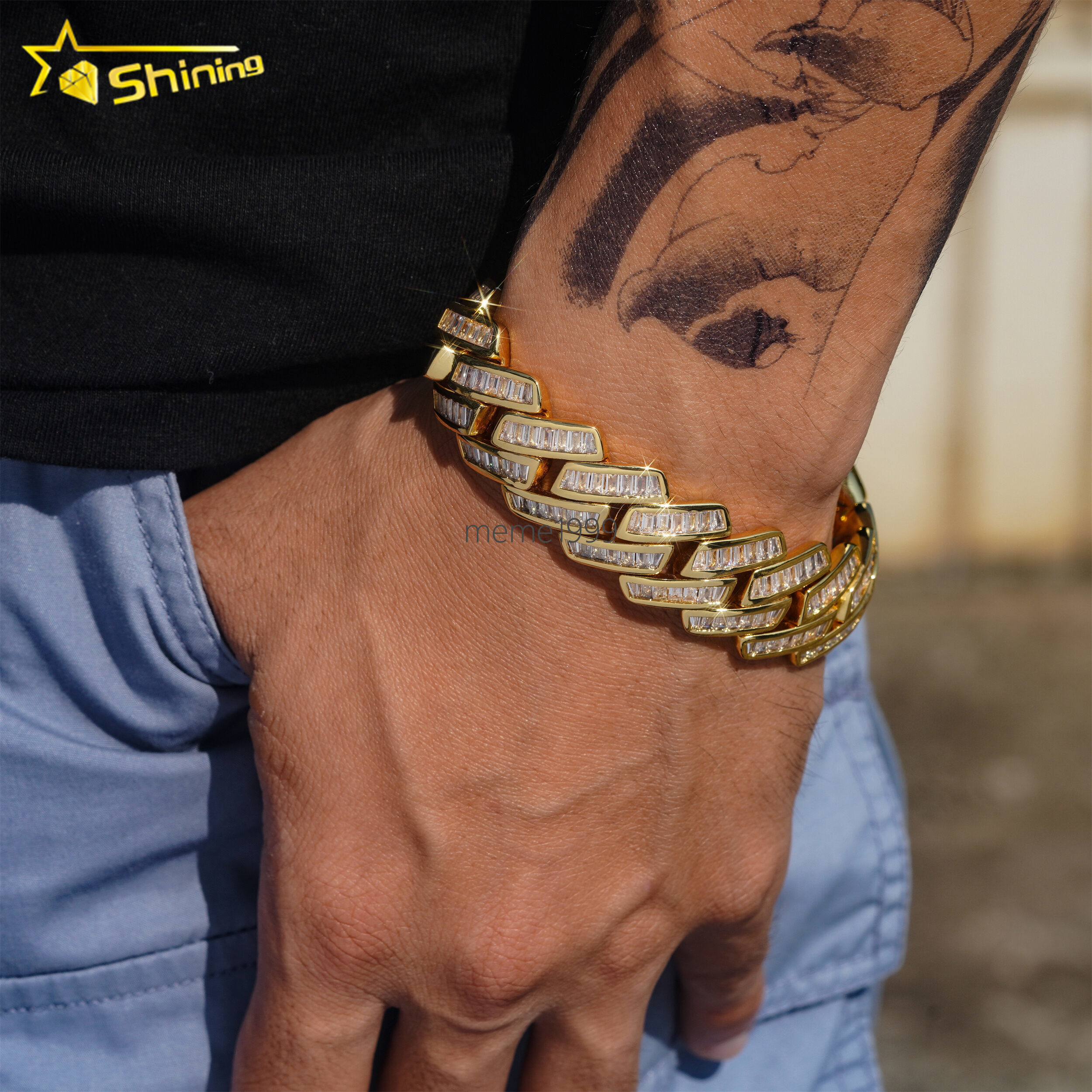 High Quality 18K Gold Plated 19mm Width Brass moissanite Cuban Link Chain Custom Hip Hop Men Cuban Bracelet Necklace
