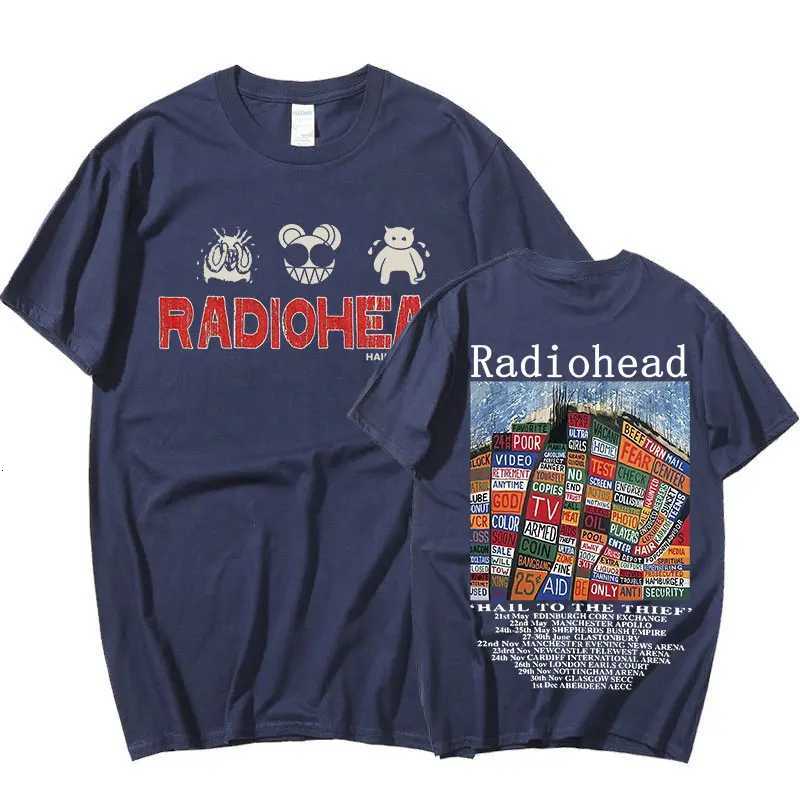 Radiohead Vintage Print T Shirt Mens Oversized 100% Cotton Unisex T-shirts Hip Hop Rock Band Hail To The Thief Music Album Tees Y250819