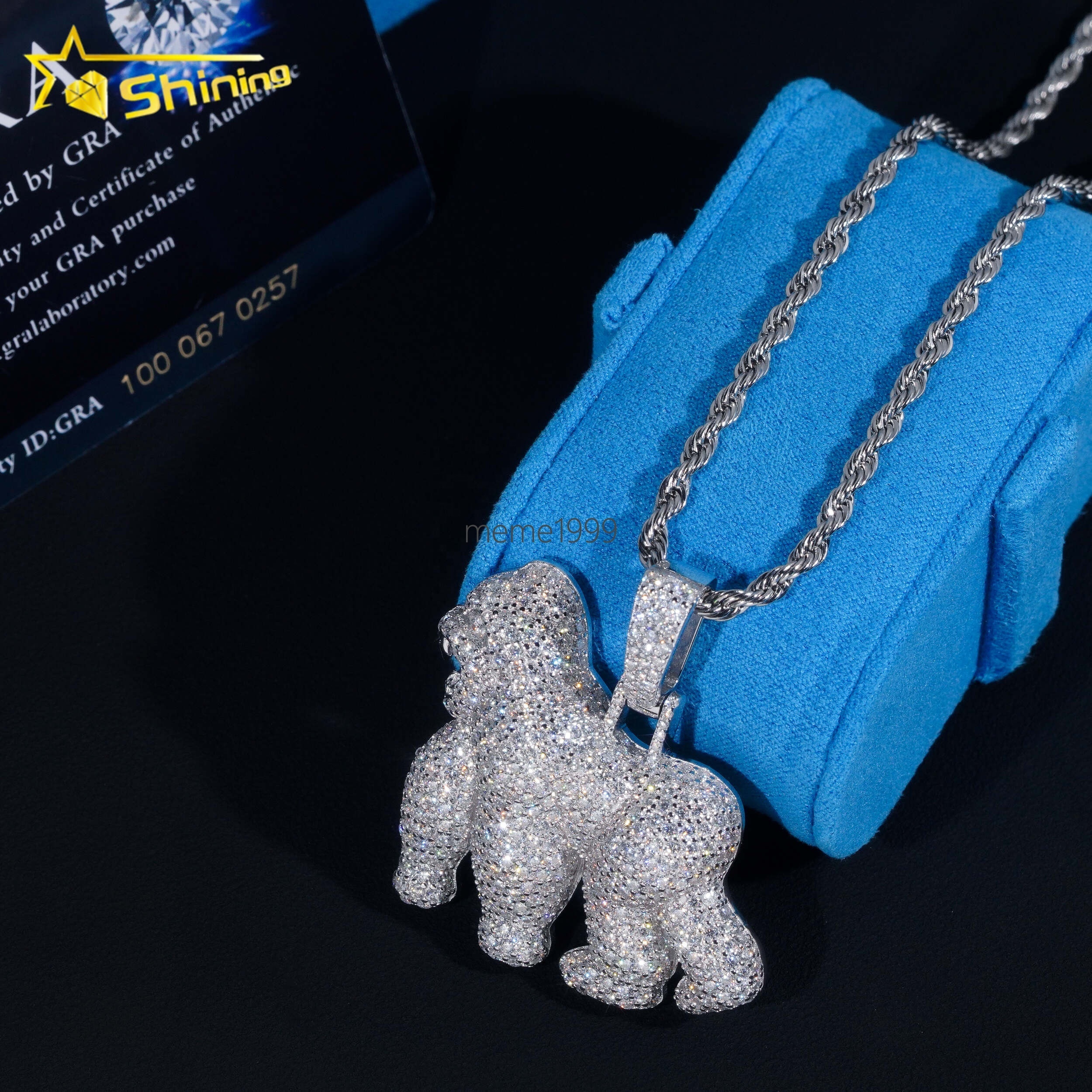 Hip Hop Jewelry Pass Tester 925 Sterling Silver Gold Plated Fully Iced Out Custom Animal Gorilla 1.5in 3D Moissanite Pendant