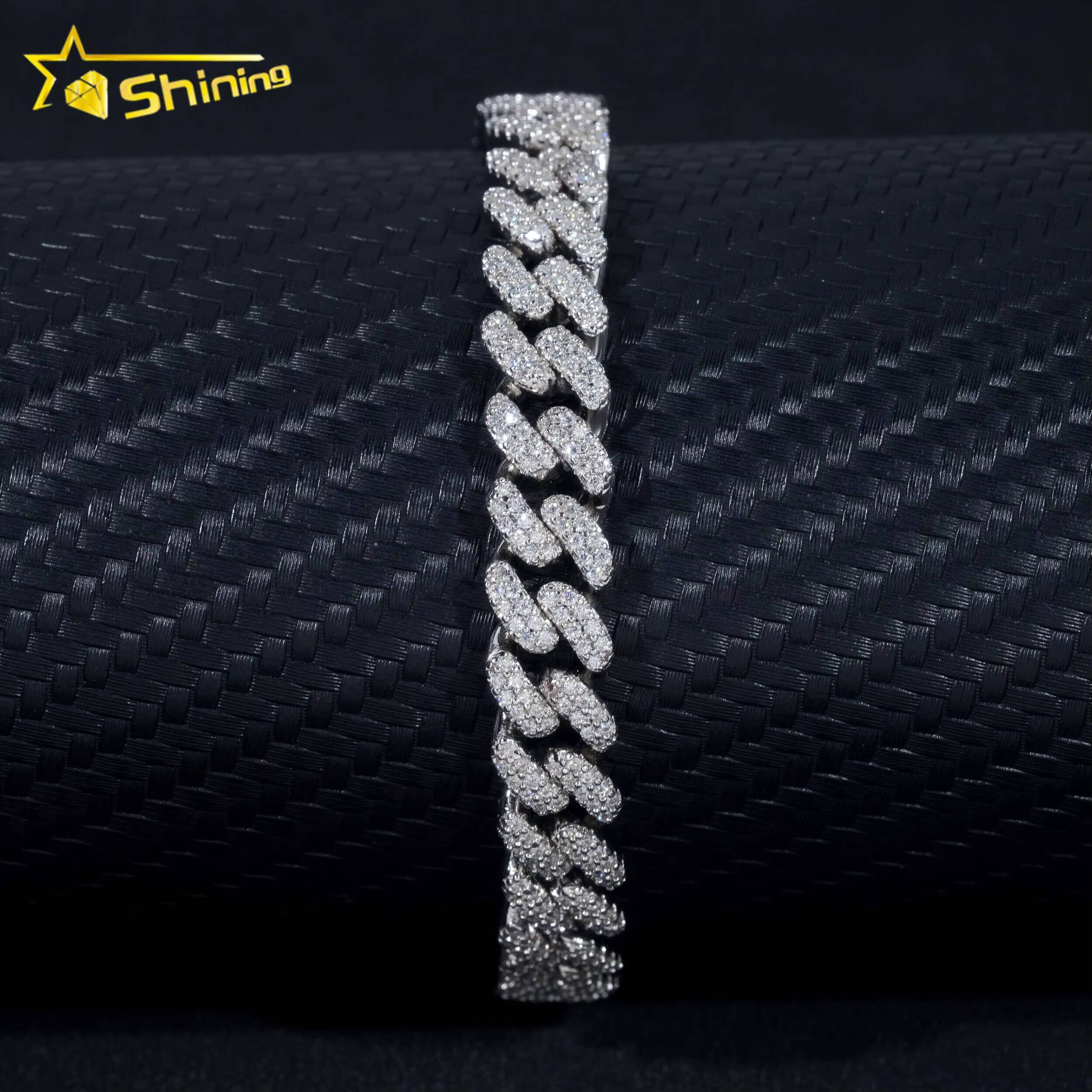 Pass Diamond Tester Popular Hip Hop 8mm Iced Out VVS Moissanite 925 Silver Cuban Link Bracelet