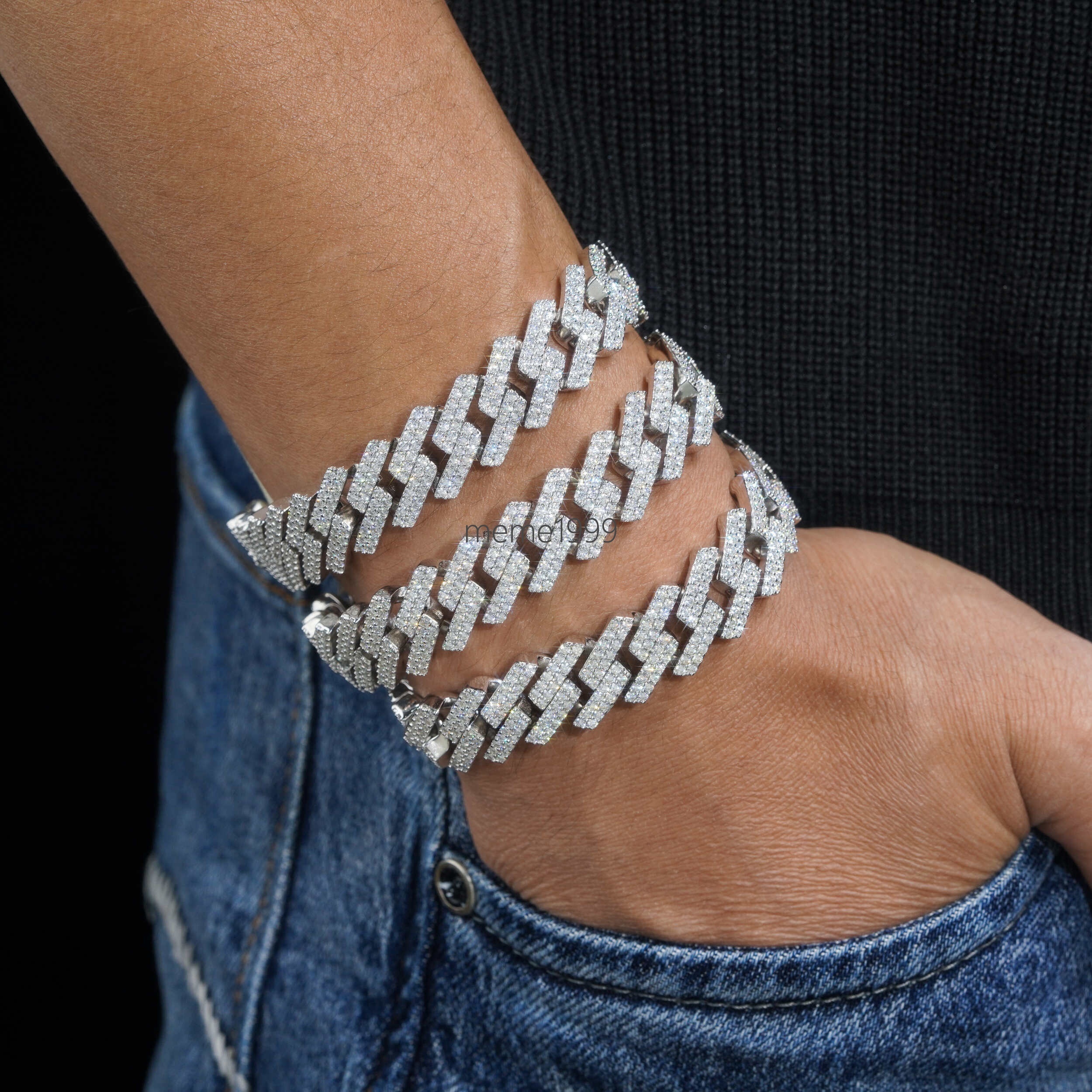 Top Trendy 15mm 2 Rows Iced Out Bling Vvs1 d Color Moissanite Diamond Cuban Chain Hip Hop Necklace Jewelry