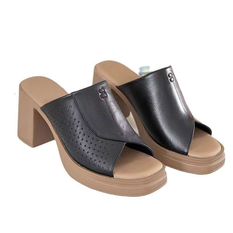 2025 New Summer Genuine Leather Fashionable Casual Height Increasing 7CM Peep Toe Sandals Thick Sole High Heel Slippers