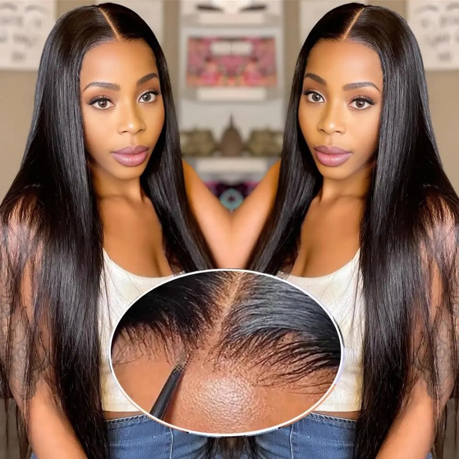 200 Density Silky Straight Ready To Wear Hd Transparent Lace Frontal Wigs For Women 13x4 Preplucked Hairline Brazilian Remy Hair Wigs Human Hair Wigs 
