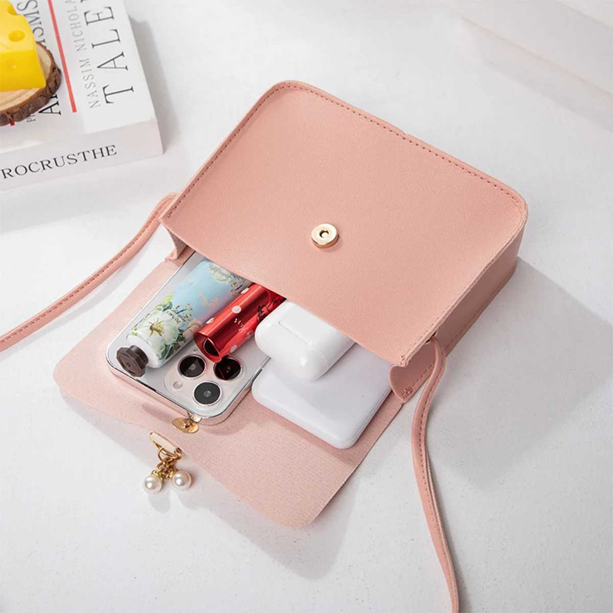 Ladies Pearl Decorated Small Square Crossbody Bag Mobile Phone Bag Fashionable Womens Handbag Y250819