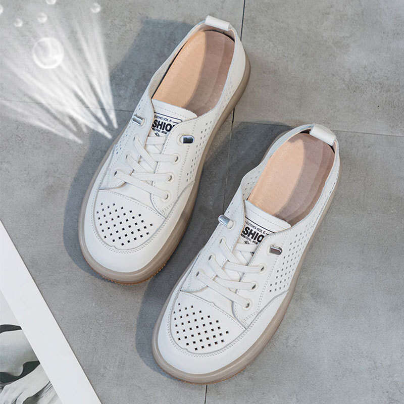 First Layer Cowhide Shallow Mouth White for Women 2025 New Summer Autumn Versatile Flat Slip-On Soft Sole Casual Single Shoes