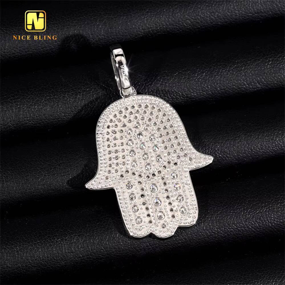 Lucky Hamsa Hand Pendant Silver Plated Custom Iced Out Fashion Hip Hop Jewelry 925 Silver VVS Moissanite Diamond Pendant Chain