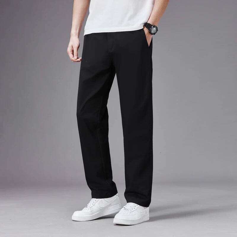 Big Size Casual Pants Men Elastic Waist Straight Leg Fit Summer Trousers Male Loose Cotton Work Wear Plus Large 6XL Khaki Light
