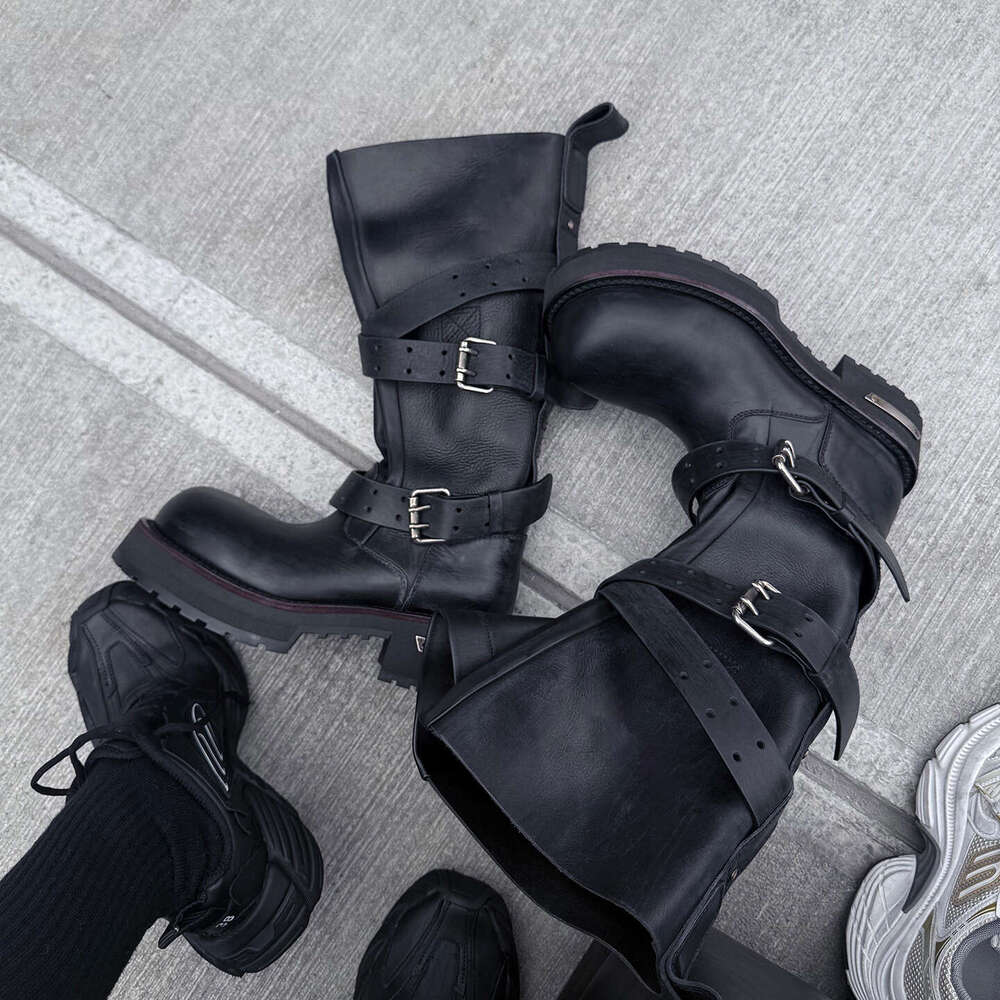 Cowhide Version~Venom Genuine Leather High-top Stylish Hot Girl Style Martin Women Thick-soled Paris Motorcycle Boots