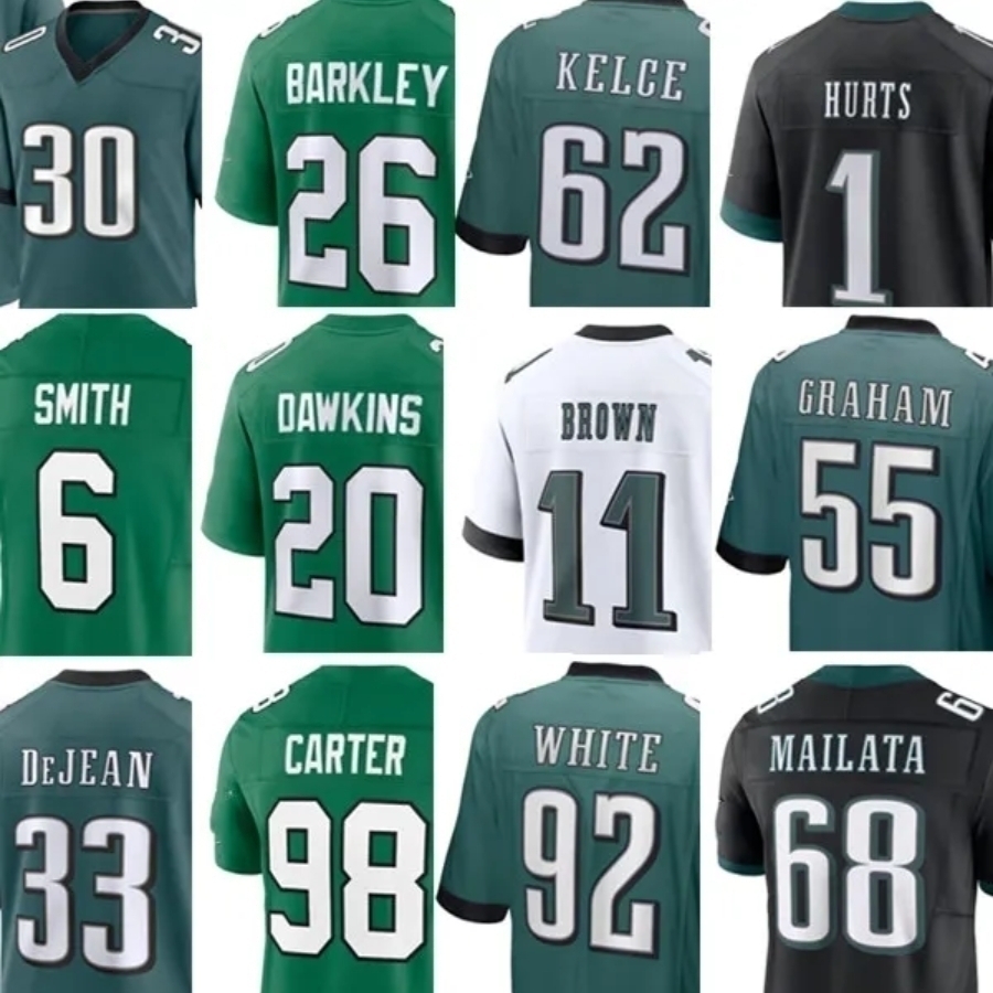 Jalen Hurts Eagles Jersey Football Saquon Barkley DeVonta Smith Zack Baun Cooper DeJean A.J. Brown Dallas Goedert Jake Elliott AJ Dillon Jahan Dotson Grant Calcaterra