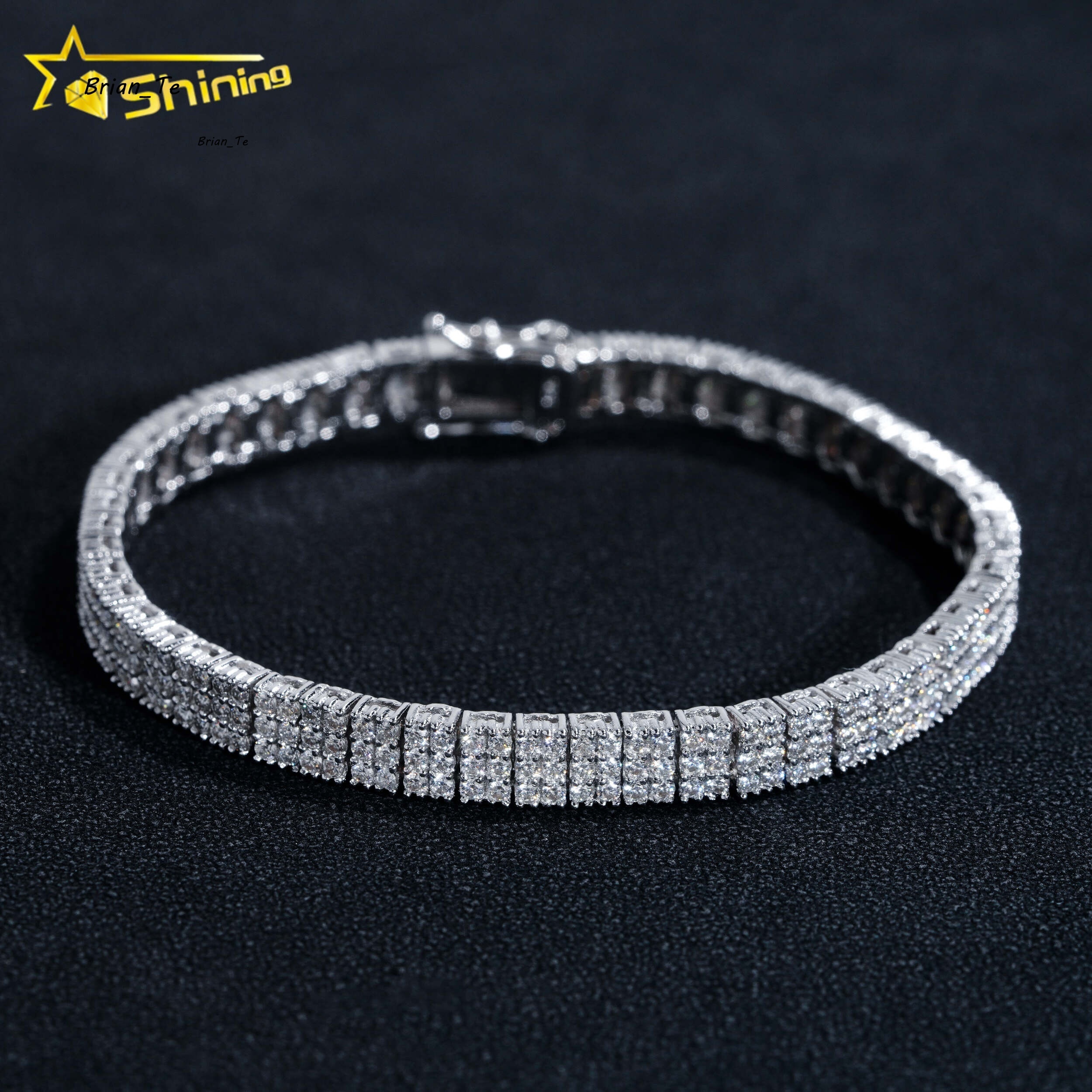 GRA Certificate Fashion Luxury 3 Rows Diamond 925 Silver Bracelet Moissanite Tennis Chain