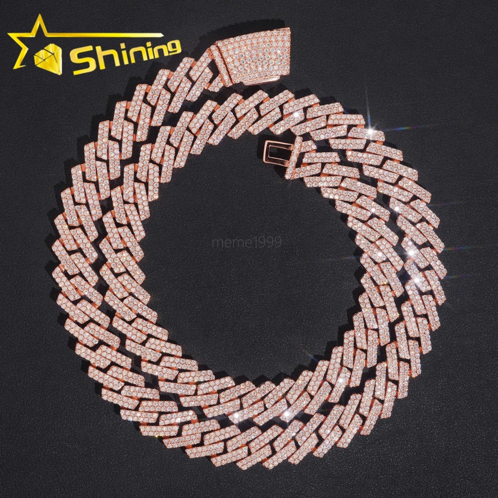 Rose Gold Plated 13MM Cuban Link Necklace VVS Moissanite Diamond Hip Hop Jewelry Necklace
