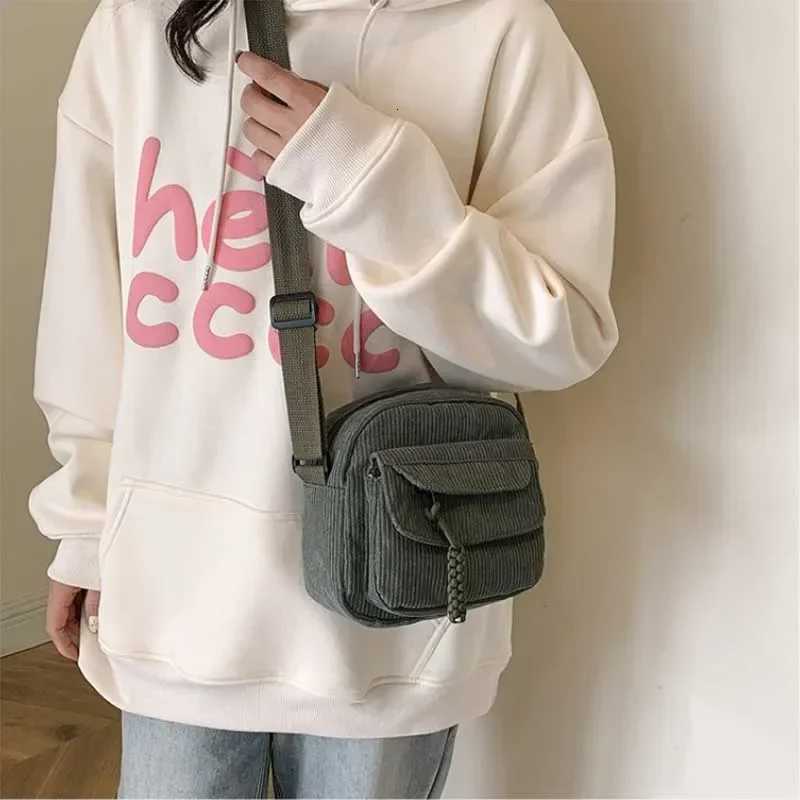 Korean Harajuku Messenger Bags Corduroy Womens Small Shoulder Bag Teenager Crossbody Bag Cute Tote Student Bolsa Y250819