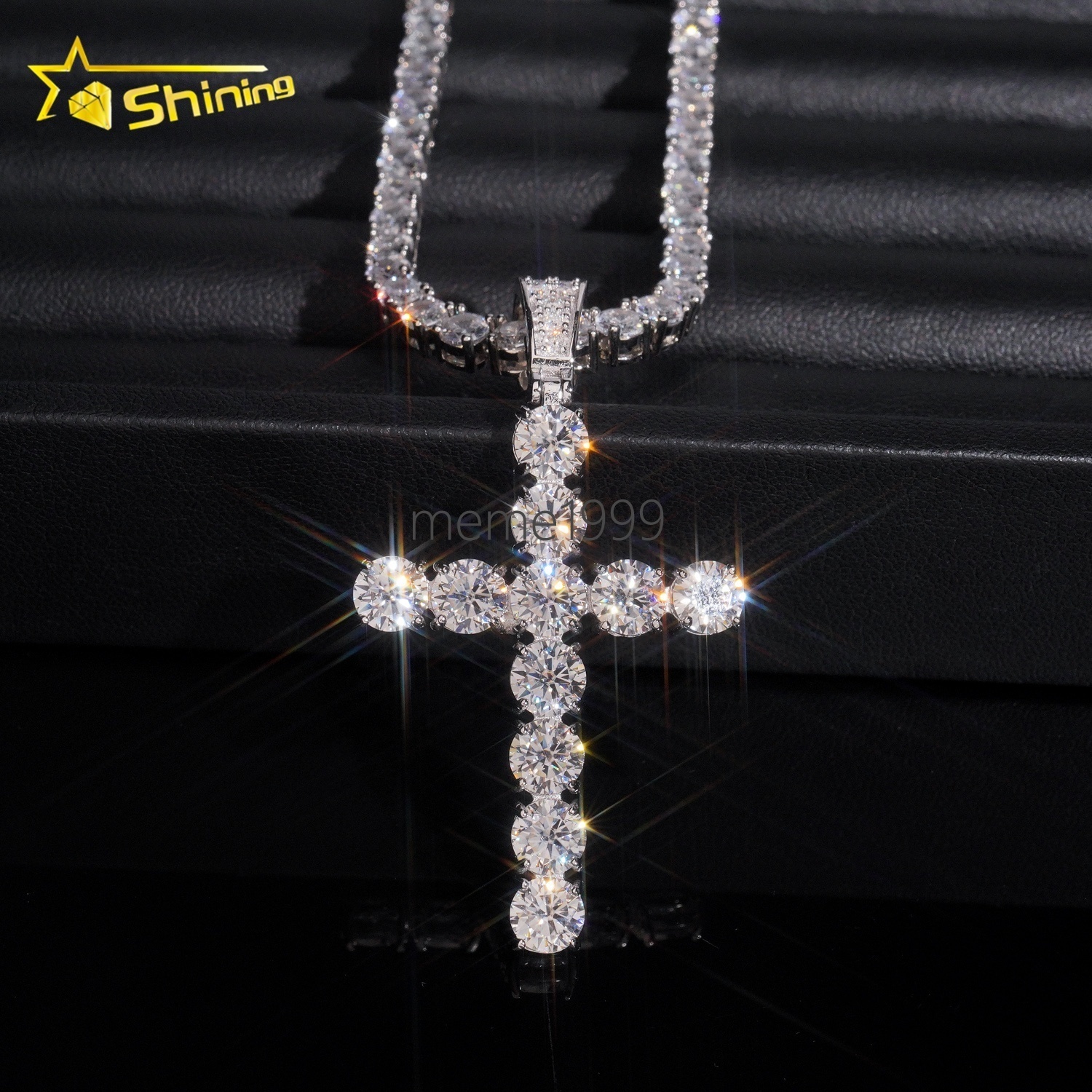 Bulk Stock Man Gift Hot Selling GRA Certified 925 Sterling Silver Gold Plated VVS1 Moissanite Diamond Solitaire Cross Pendant